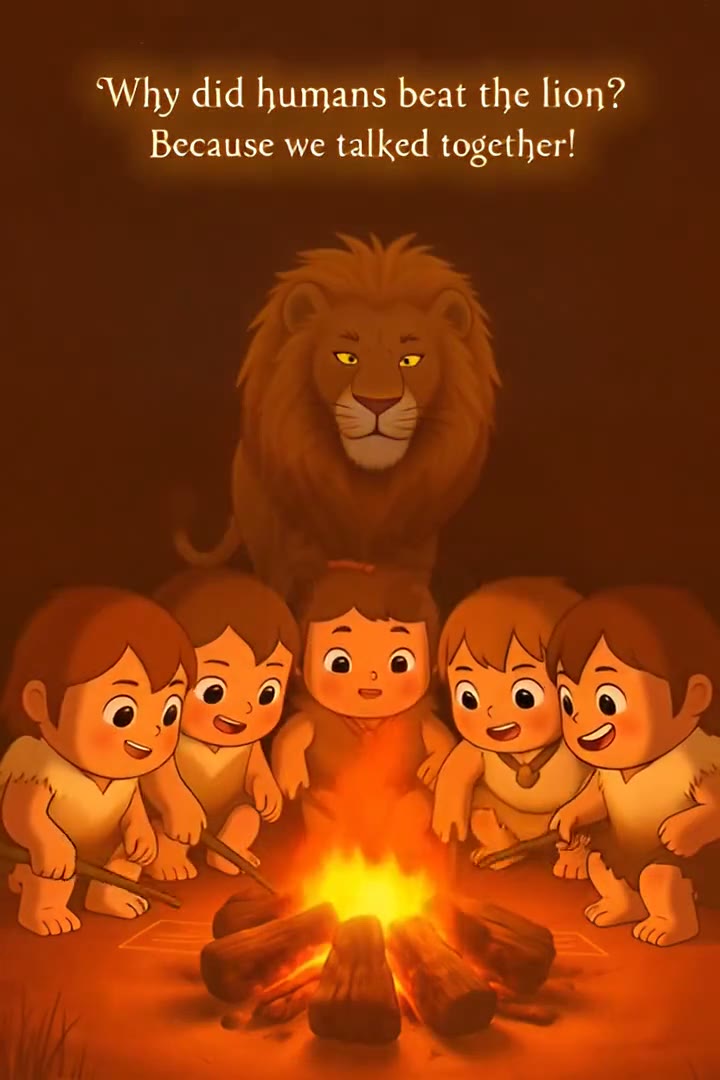 远古人类靠语言打败狮子的课程画面